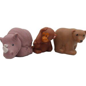 Fisher Price Little People Animal Figures Bear Monkey Rhino Lot Of 3